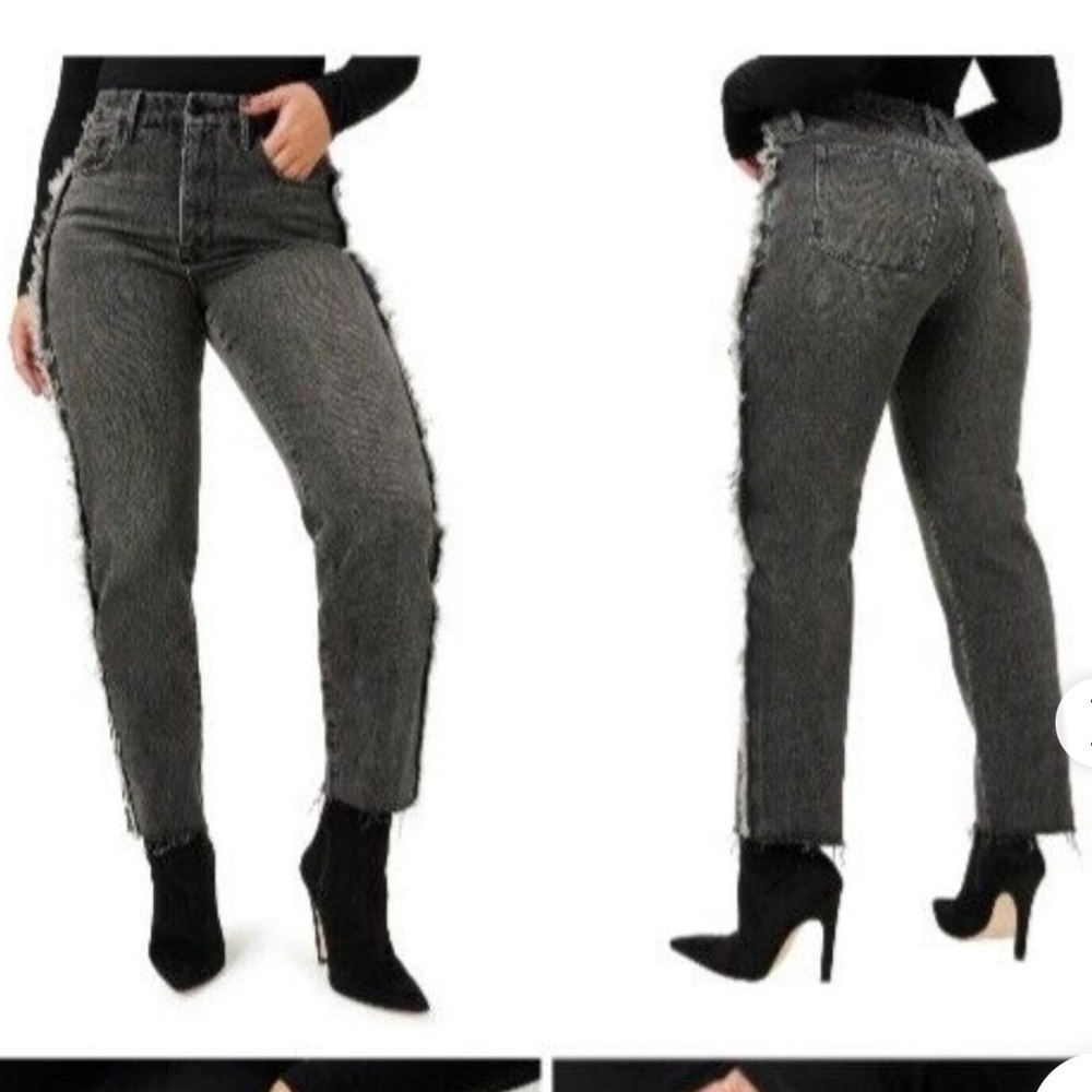 Good American Good Boy Frayed Outseam Washed Black Jeans